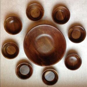 ✨HP✨VintageVermillionWalnutServing&Salad Bowls